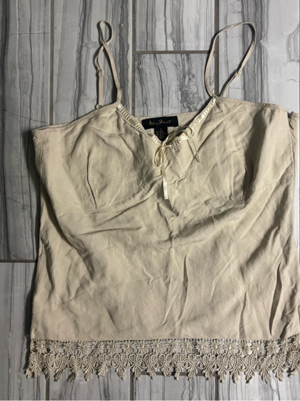 Ashley Stewart Cream Lace-Trim Camisole